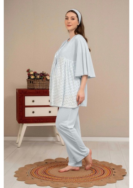 Ba-Ha 4504 Dantel Sabahlıklı Lohusa Pijama Takımı