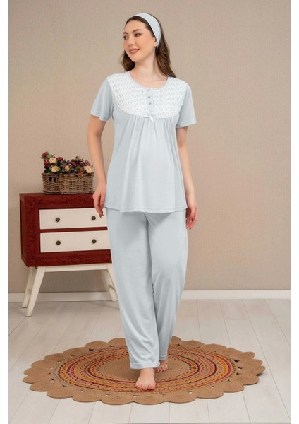 Ba-Ha 4504 Dantel Sabahlıklı Lohusa Pijama Takımı