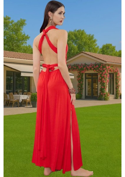 Şık Maxi Örme Elbise Polyester Karışımlı Yazlık Plaj Elbisesi Premium Kalite Günlük Kullanım Için