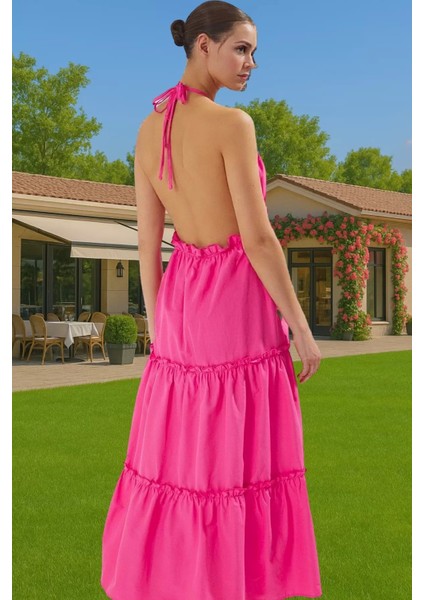 Maxi Çizgili Dokuma Fırfırlı Plaj Elbisesi Pamuklu Yazlık Rahat Tarz Trend Tasarım Özel Tasarım fiyatları