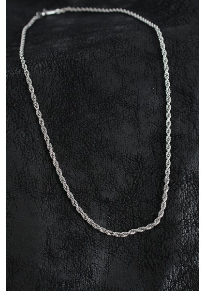 316L Çelik Burgu Zincir Model Gümüş Renk Erkek Kolye