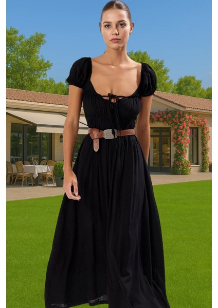 Maxi Dokuma Gipe Detaylı Elbise Yazlık Plaj Elbisesi Premium Kalite Trend Tasarım Yüksek Kalite