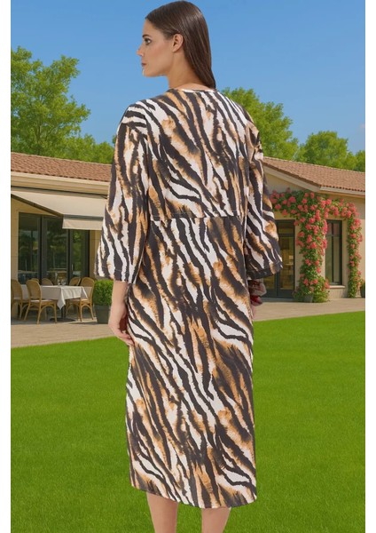 Maxi Zebra Desenli Pamuklu Plaj Elbisesi Büzgü Detaylı V Yaka Seçkin Malzeme Yüksek Kalite fiyatları