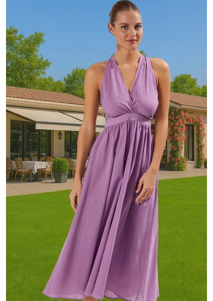 Kadın Midi Boy Flamlı Pamuk Plaj Elbisesi Sırt Dekolteli Yazlık Özel Tasarım Profesyonel Görünüm fiyatları