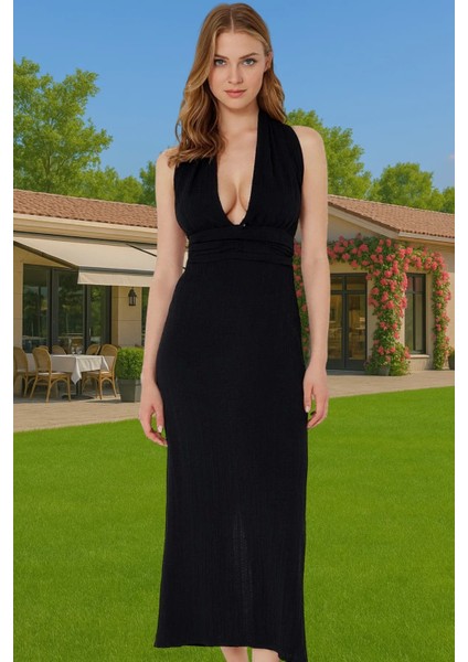 Maxi Keten Karışımlı Sırt Dekolteli Plaj Elbisesi Yazlık Şık Tasarım Rahat ve Şık Yüksek Kalite fiyatları