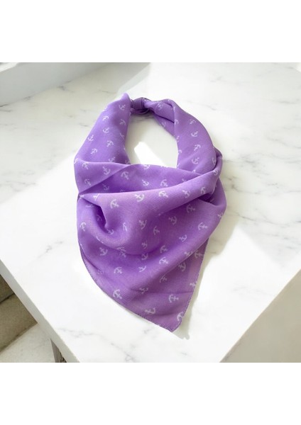 Mor Renk Denizci Desenli %100 Koton Bandana
