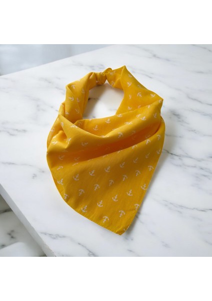 Sarı Renk Denizci Desenli %100 Koton Bandana