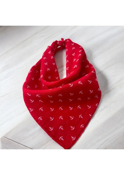 Kırmızı Renk Denizci Desenli %100 Koton Bandana