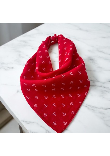 Kırmızı Renk Denizci Desenli %100 Koton Bandana fiyatları
