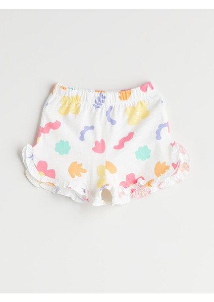 Yeni Sezon Beli Lastikli Baskili Pamuklu Kiz Bebek Sort 2'li - S5OV38Z1