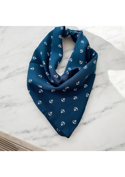 Mavi Renk Denizci Desenli %100 Koton Bandana