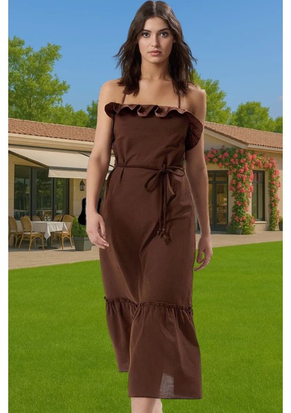 Maxi Dokuma Pamuklu A Line Plaj Elbisesi Volanlı Detay Yazlık Mükemmel Uyum Modern Stil fiyatları