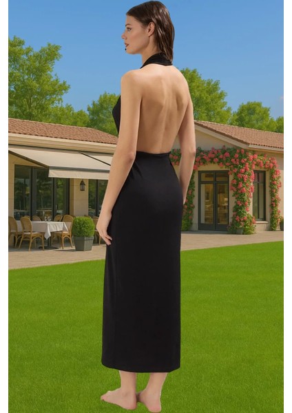 Maxi Örme Plaj Elbisesi V Yaka Bodycon Aksesuarlı Yazlık Şık Görünüm Özenle Seçilmiş Rahat ve Şık modelleri