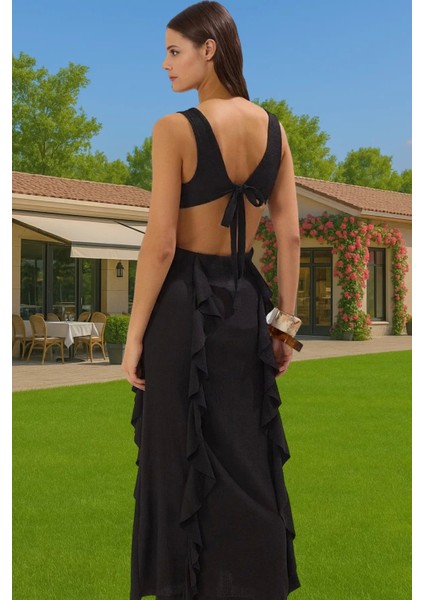 Maxi Örme Cut Out V Yaka Plaj Elbisesi Dokulu Polyester Yazlık Zarifane Tasarım Yüksek Kalite modelleri