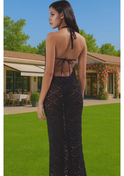 Kadın Maxi Boy Triko Plaj Elbise Halter Yaka Yazlık Şık Modern Stil Dayanıklı Malzeme fiyatları