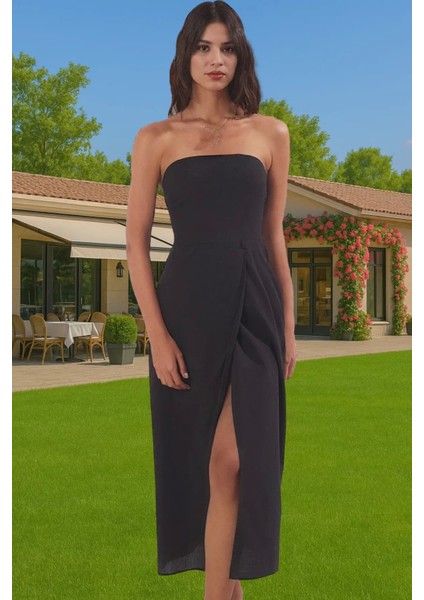 Straplez Maxi Plaj Elbisesi Çini Desenli Pamuklu Yazlık Modern Stil Yüksek Kalite Premium Kalite