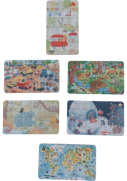 6 Adet 24 Parça 12,5 x 21 cm Eğitici ve Öğretici Ahşap Çocuk Puzzle & Yapboz Oyuncak Çerçevesiz