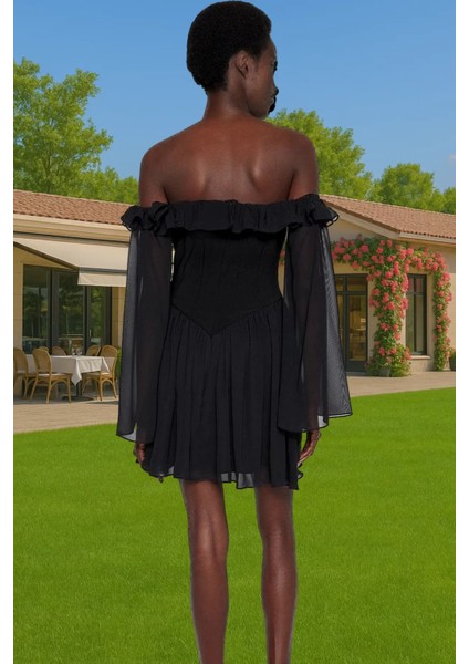 A Kesim Şifon Abiye Elbise Volanlı Uzun Kollu Yazlık Trend Tasarım Kaliteli Işçilik Seçkin Malzeme fiyatları