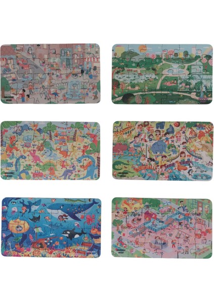 6 Adet 24 Parça 12,5 x 21 cm Eğitici ve Öğretici Ahşap Çocuk Puzzle & Yapboz Oyuncak Çerçevesiz