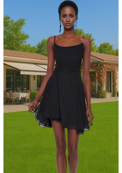 Şifon A Kesim Abiye Elbise Yazlık Kısa Astarlı Gece Elbisesi Özenle Seçilmiş Yüksek Kalite