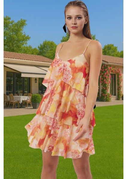 A Kesim Çiçek Desenli Tül Mini Abiye Elbise Yazlık Polyester Premium Kalite Konforlu Kesim fiyatları