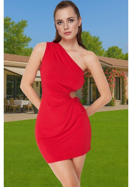 Çiçek Desenli Tek Omuz Mini Elbise Örme Kumaş Yaz Mezuniyet Elbisesi Şık Görünüm Modern Stil fiyatları