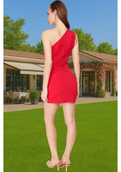 Çiçek Desenli Tek Omuz Mini Elbise Örme Kumaş Yaz Mezuniyet Elbisesi Şık Görünüm Modern Stil modelleri