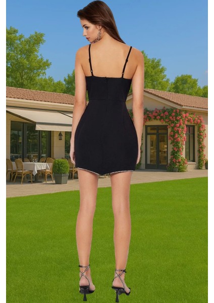 Şık Siyah Mini Abiye Elbise Polyester Karışımlı Dokuma Kumaş Özenle Seçilmiş Günlük Kullanım Için modelleri