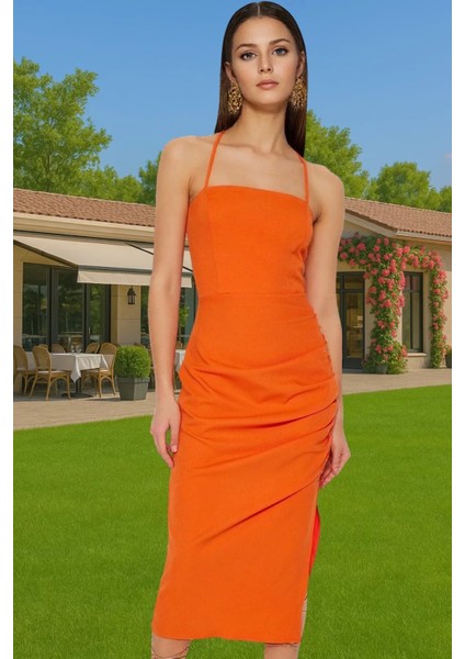 Şık Midi Boy Bodycon Dokuma Abiye Elbise Finike Dokuma Yazlık Günlük Kullanım Için Konforlu Kesim