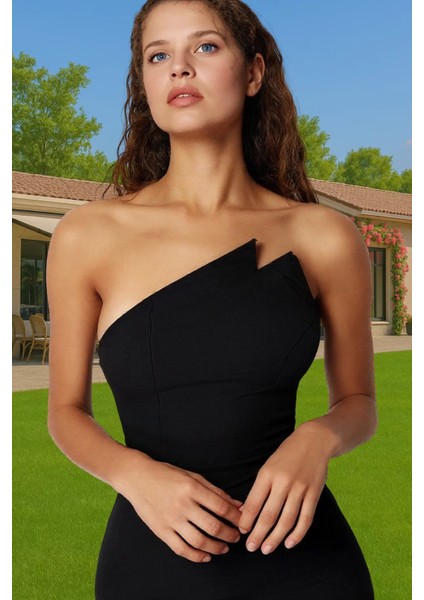 Şık Abiye Elbise Tek Omuzlu Bodycon Midi Dokuma Yaz Özel Tasarım Şık Görünüm Trend Tasarım