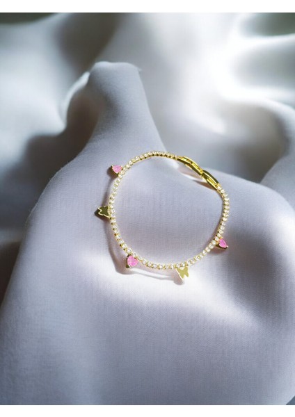 Kadın Kelebek Modelli Pembe Zirkon Taşlı Gold Renk Çelik Bileklik – Şık & Zarif Tasarım fiyatları