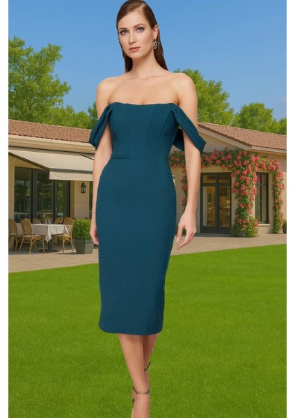 Leopar Desenli Midi Boy Bodycon Abiye Elbise Polyester Karışımlı Yazlık Yüksek Kalite Seçkin Malzeme