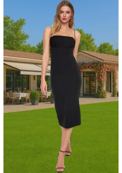 Zarif Bodycon Midi Abiye Elbise Dokuma Kumaş Yazlık Mezuniyet Profesyonel Görünüm Trend Tasarım