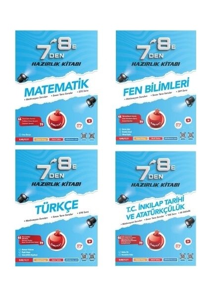 7 Den 8 E Matematik, Fen, Türkçe, Inkılap Tarihi Kitapları (4 Kitap)