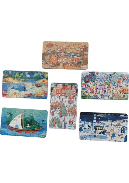 6 Adet 24 Parça 12,5 x 21 cm Eğitici ve Öğretici Ahşap Çocuk Puzzle & Yapboz Oyuncak Çerçevesiz