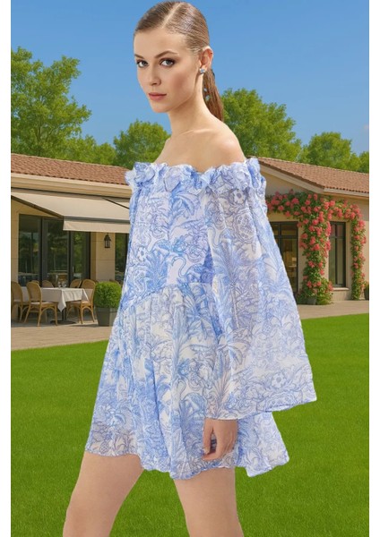 A Kesim Şifon Abiye Elbise Volanlı Uzun Kollu Yazlık Trend Tasarım Kaliteli Işçilik Seçkin Malzeme