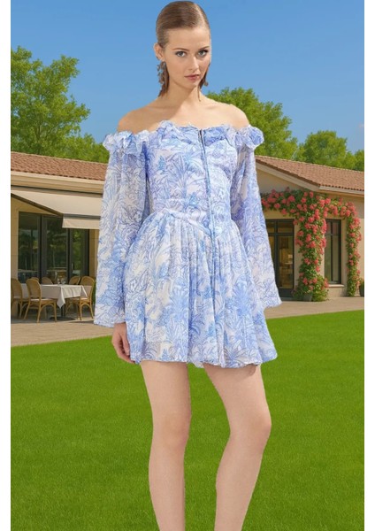 A Kesim Şifon Abiye Elbise Volanlı Uzun Kollu Yazlık Trend Tasarım Kaliteli Işçilik Seçkin Malzeme fiyatları