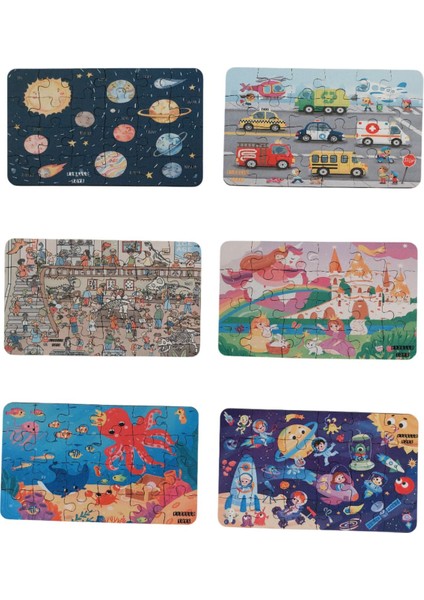 6 Adet 24 Parça 12,5 x 21 cm Eğitici ve Öğretici Ahşap Çocuk Puzzle & Yapboz Oyuncak Çerçevesiz