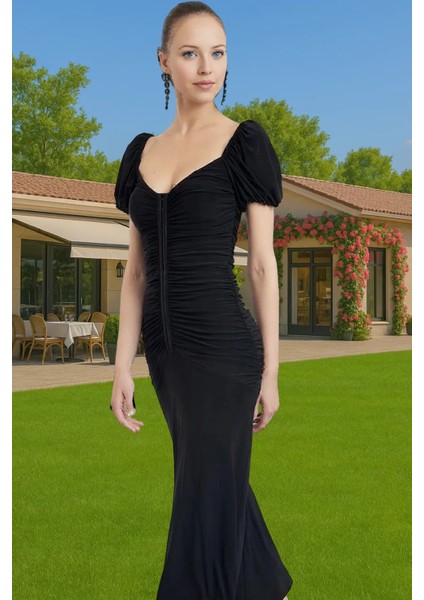 Şık Agraflı Midi Örme Elbise Dar Kalıp Polyester Yazlık Modern Stil Şık Görünüm Zarifane Tasarım