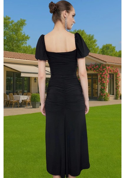 Şık Agraflı Midi Örme Elbise Dar Kalıp Polyester Yazlık Modern Stil Şık Görünüm Zarifane Tasarım