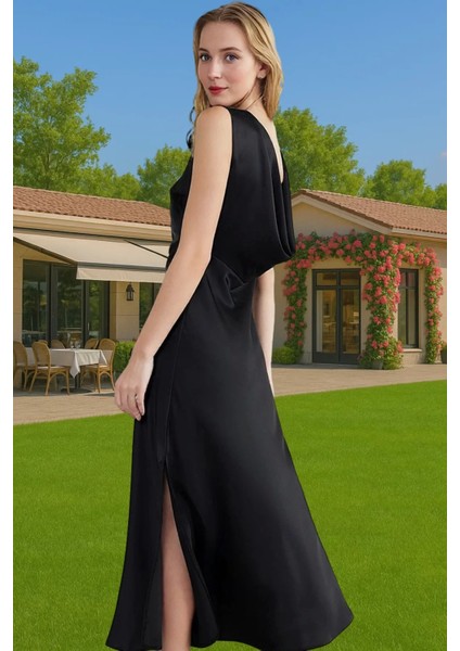 Maxi A Line Bisiklet Yaka Saten Abiye Elbise Polyester Karışımlı Dayanıklı Malzeme Dayanıklı Malzeme fiyatları