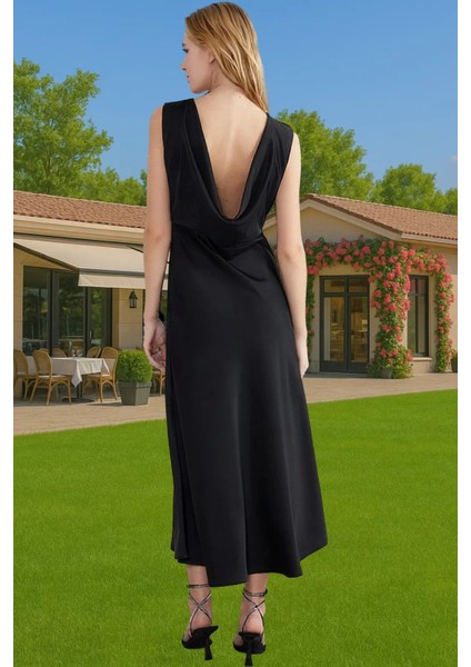 Maxi A Line Bisiklet Yaka Saten Abiye Elbise Polyester Karışımlı Dayanıklı Malzeme Dayanıklı Malzeme modelleri