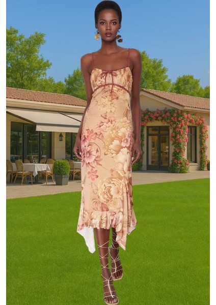 A Kesim Çiçek Desenli Midi Tül Elbise Yazlık Rahat Şık Premium Kalite Zarifane Tasarım