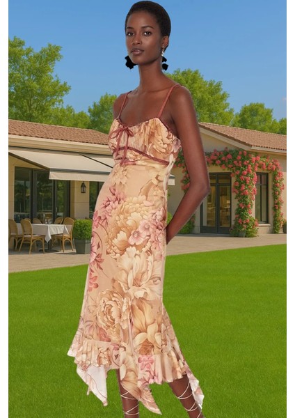 A Kesim Çiçek Desenli Midi Tül Elbise Yazlık Rahat Şık Premium Kalite Zarifane Tasarım fiyatları