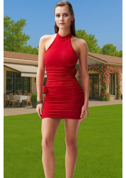 Şık Halter Yaka Kısa Örme Abiye Elbise Yaz Mezuniyet Yüksek Kalite Özenle Seçilmiş Yüksek Kalite