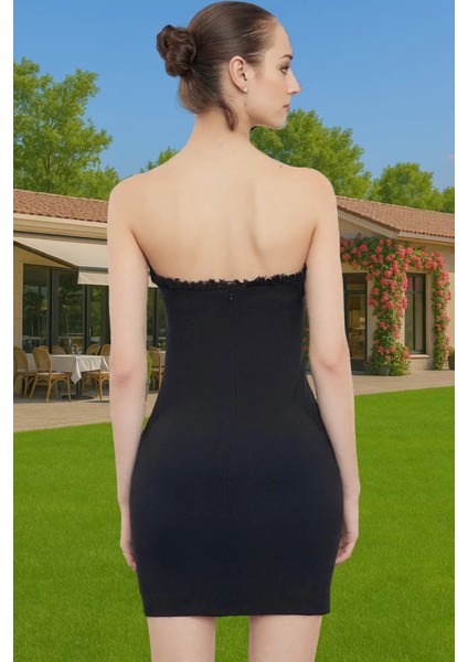 Şık Mini Boy Bodycon Abiye Elbise Püskül Detaylı Polyester Yazlık Özenle Seçilmiş Rahat ve Şık