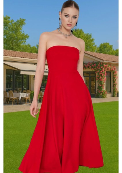 Straplez A Kesim Midi Boy Dokuma Abiye Elbise Yaz Koleksiyonu Premium Kalite Profesyonel Görünüm fiyatları