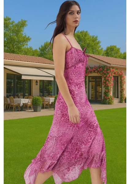 A Kesim Çiçek Desenli Midi Tül Elbise Yazlık Rahat Şık Premium Kalite Zarifane Tasarım