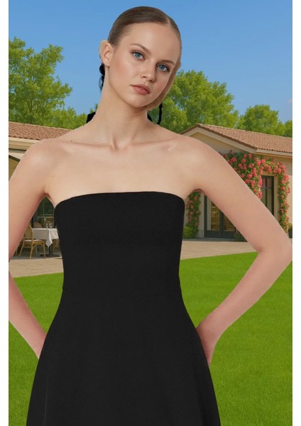 Straplez A Kesim Midi Boy Dokuma Abiye Elbise Yaz Koleksiyonu Premium Kalite Profesyonel Görünüm fiyatları