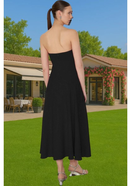 Straplez A Kesim Midi Boy Dokuma Abiye Elbise Yaz Koleksiyonu Premium Kalite Profesyonel Görünüm modelleri